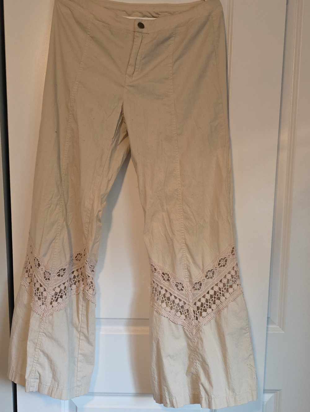 Womens Cream Lace-Trim Wide-Leg Pants
